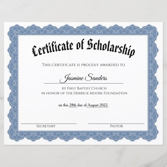 Scholarship Certificate (Front)