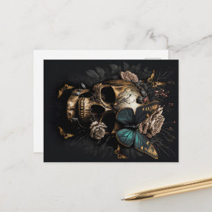 Schöner goldener Totenkopf mit Schmetterling Motiv Postcard