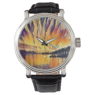 Schöner Sonnenaufgang als Aquarell Design Watch