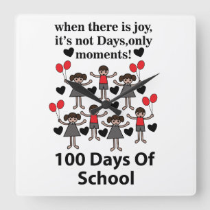 School 100 Days Of School Square Wall Clock