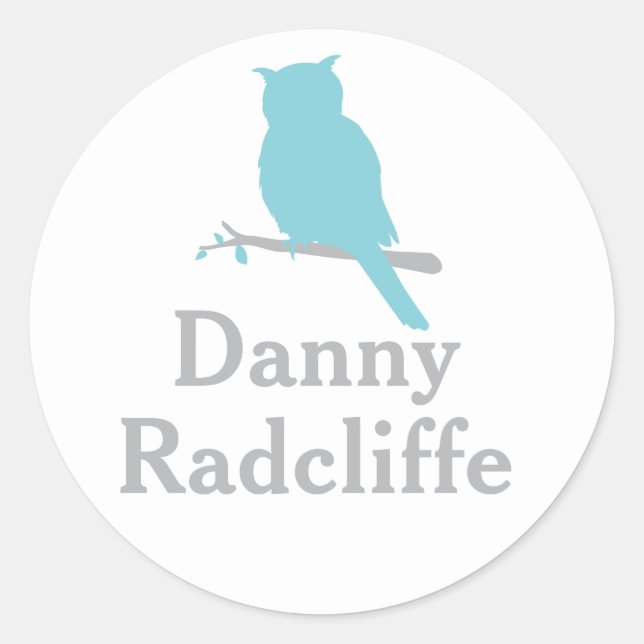 School add your name owl aqua id sticker (Front)