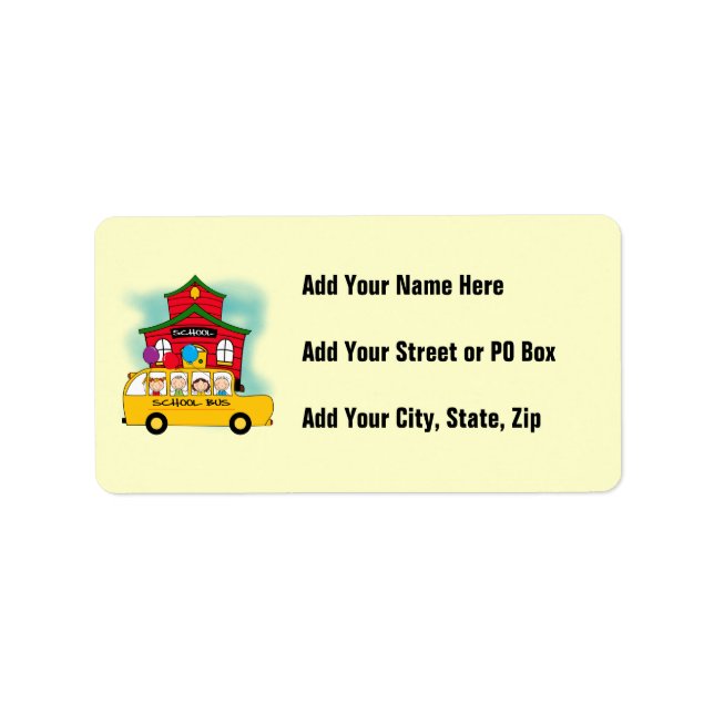 School and School Bus T-shirts and Gifts Label (Front)