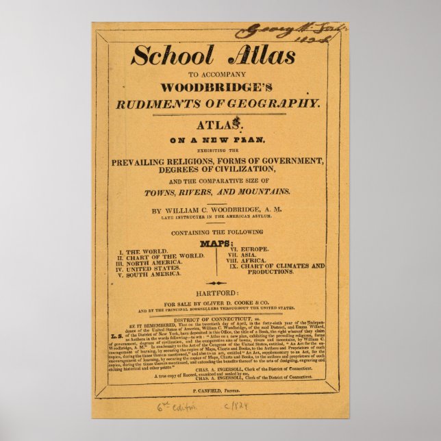 School atlas, Woodbridge's rudiments of geography Poster (Front)