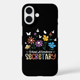 School Attendance Secretary Wildflowers Groovy iPhone 16 Case