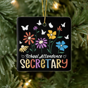 School Attendance Secretary Wildflowers Groovy Ceramic Ornament