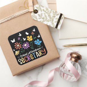 School Attendance Secretary Wildflowers Groovy Square Sticker