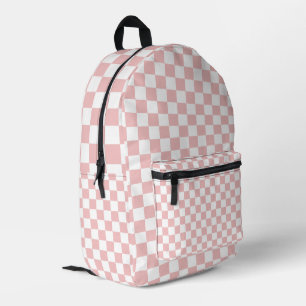 School Baby Pink Chequerboard Printed Backpack