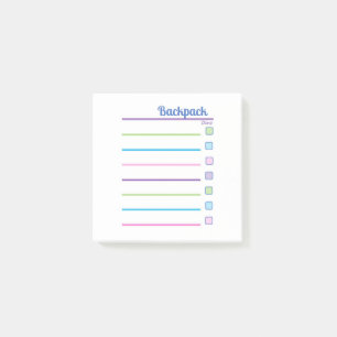 School Backpack Organising Checklist Post-it Notes