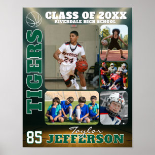 School Basketball Player Custom Name Photo Collage Poster