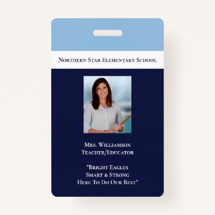 School Blue Employee Staff Photo Id Teacher ID Badge