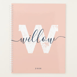 School Blush Pink Script Typography Monogram Planner