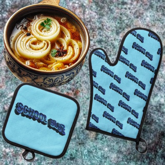 School Bluz-3DII  Oven Mitt & Pot Holder Set (This School Bluz-3DII Oven Mitt & Potholder Set, prepares you for the many meals, ahead!)