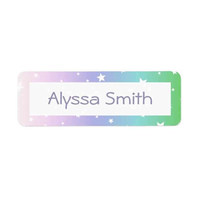 School Book Name Labels Ombre Rainbow Stars Cute (Front)