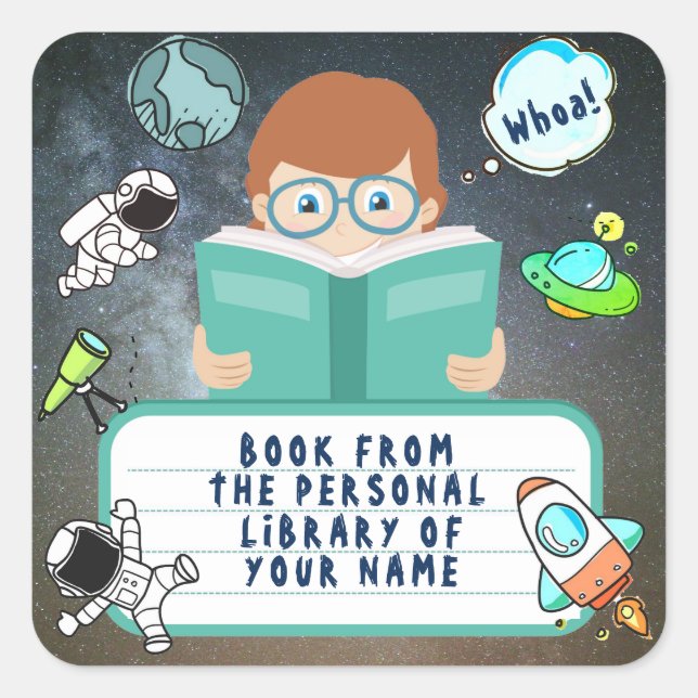 SCHOOL BOY, STUDENT BOOK, CHILD, KID, BOOK READER SQUARE STICKER (Front)