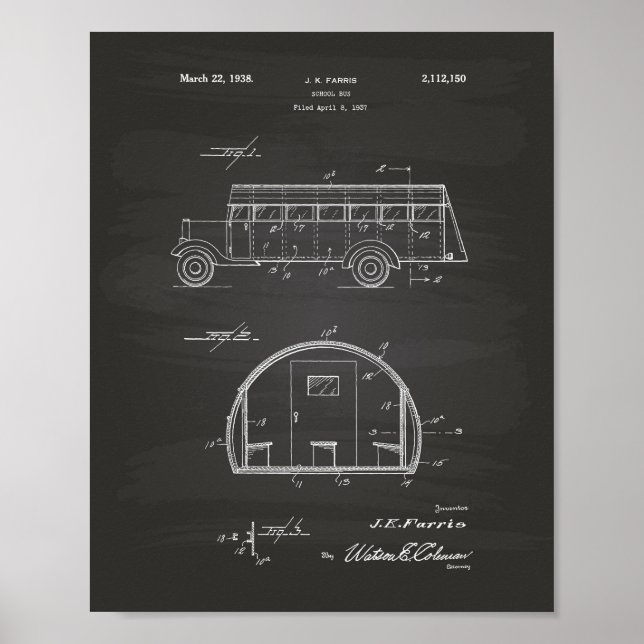 School Bus 1937 Patent Art Chalkboard Poster (Front)