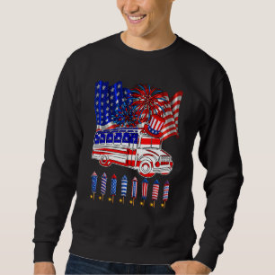 School Bus 4th Of July American Flag Fireworks Dr Sweatshirt
