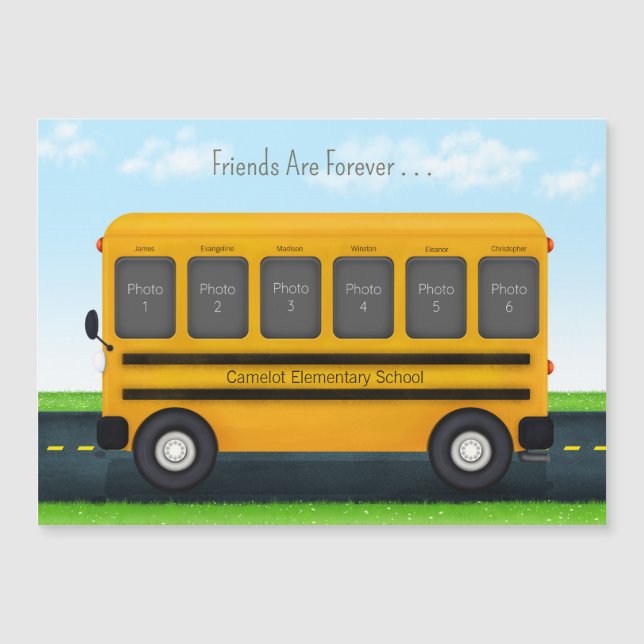 School Bus 6 Photo Frame Custom Best Friends Magnetic Invitation (Front)