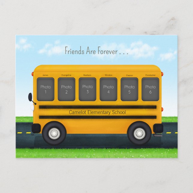 School Bus 6 Photo Frame Custom Best Friends Postcard (Front)