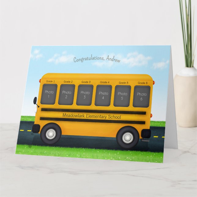 School Bus 6 Photo Frame Custom Kid's Memories Card (Front)