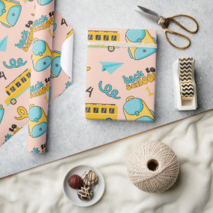 School Bus and Bag Seamless Wrapping Paper