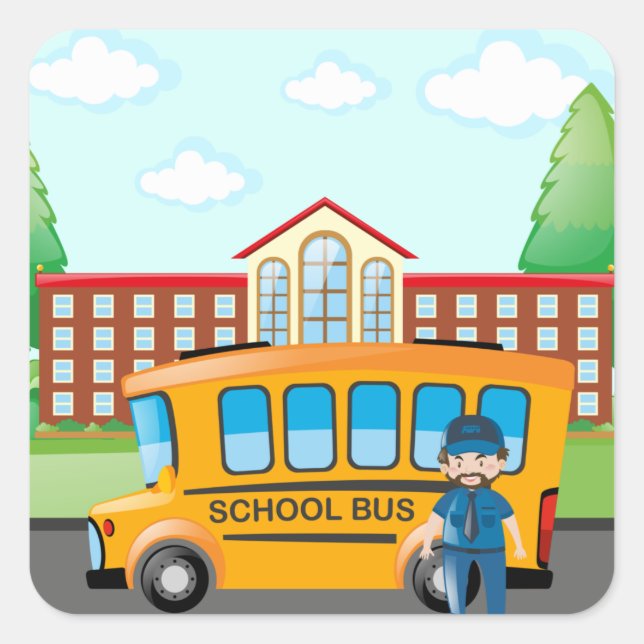 School Bus And Driver Square Sticker (Front)