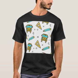 School bus and pencils pattern T-Shirt