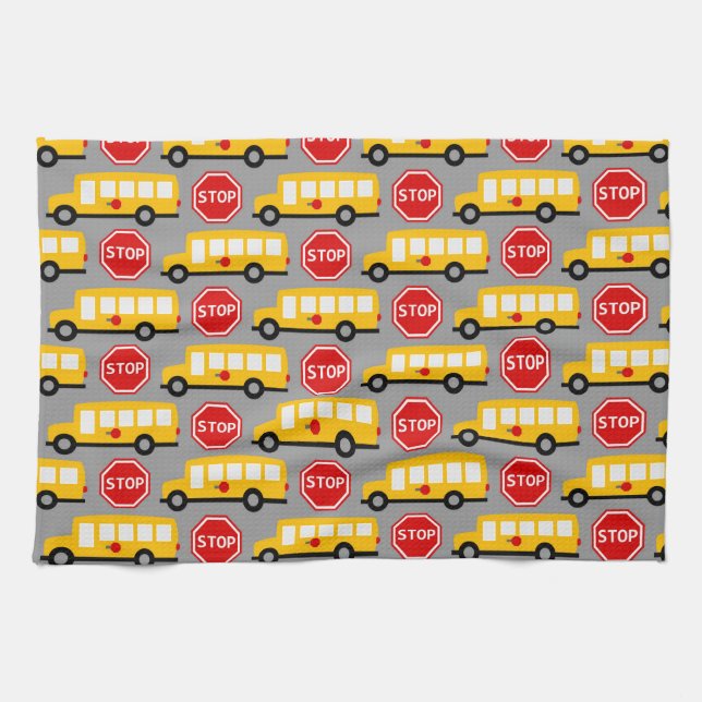 School Bus and Stop Sign Tea Towel (Horizontal)