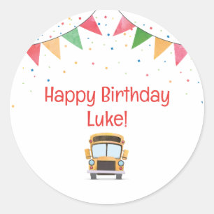 School Bus Birthday Cake Topper Classic Round Sticker