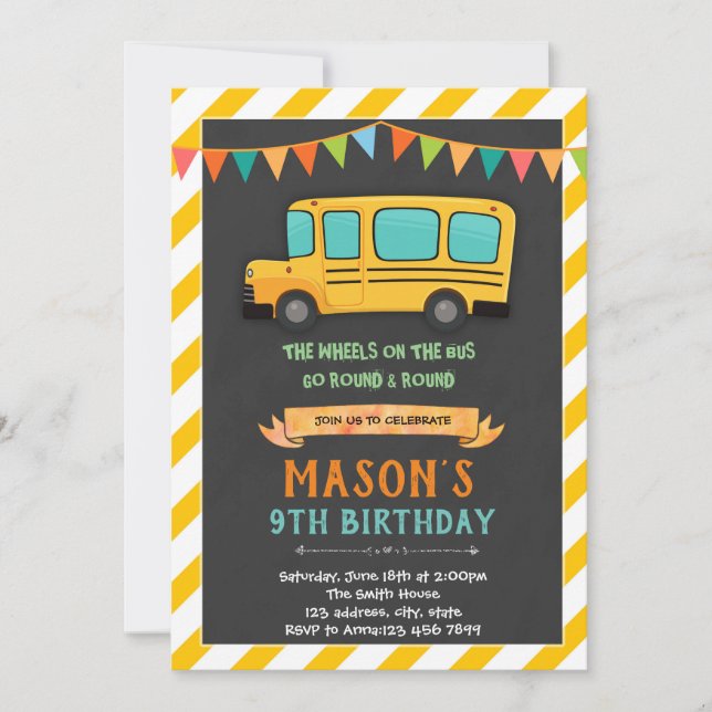 School Bus Birthday Invitation (Front)