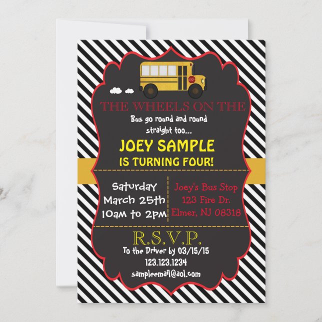 School Bus  Birthday Invitation (Front)
