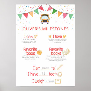 School Bus Birthday Milestone Poster