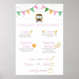 School Bus Birthday Milestone Poster for Girls