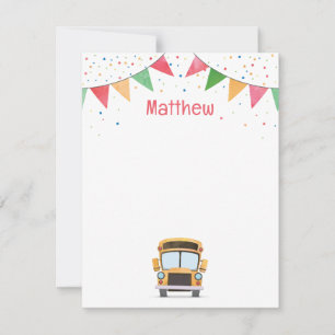 School Bus Birthday Thank You Note Card