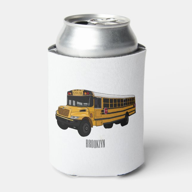School bus cartoon illustration  can cooler (Can Front)