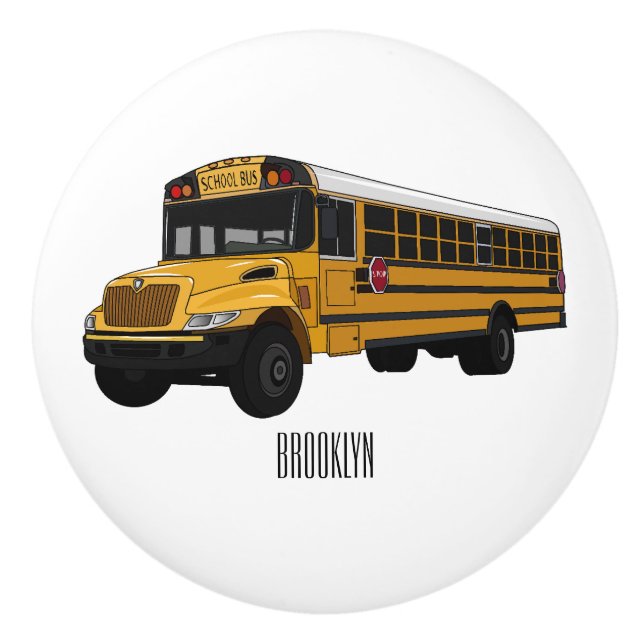 School bus cartoon illustration  ceramic knob (Front)