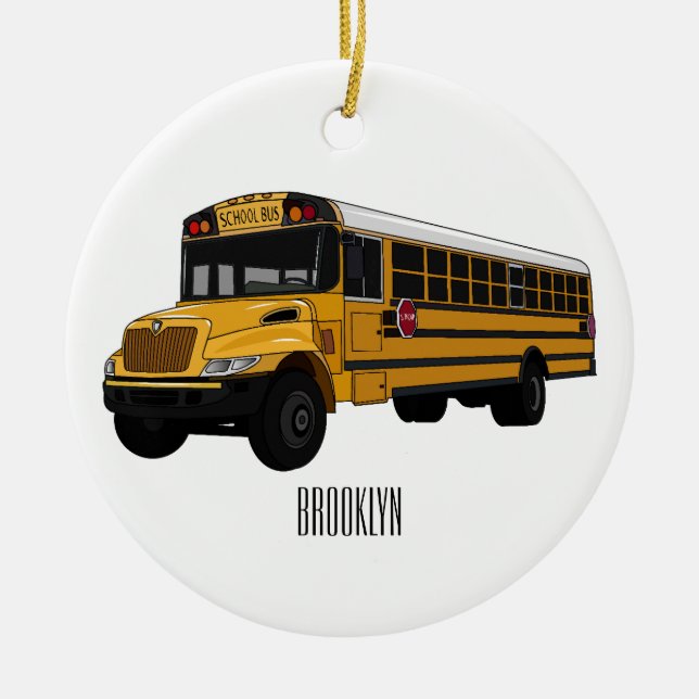 School bus cartoon illustration ceramic ornament (Front)