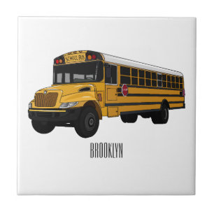 School bus cartoon illustration ceramic tile