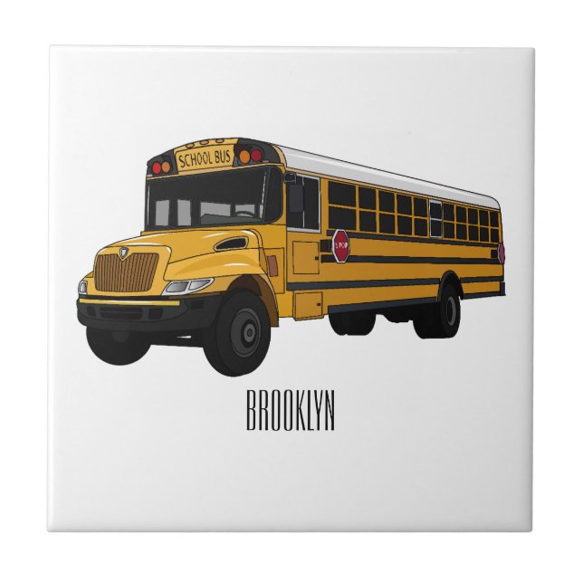 School bus cartoon illustration   ceramic tile (Front)