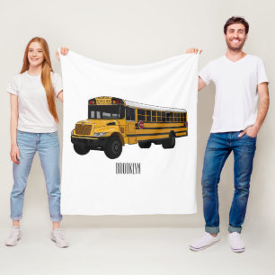 School bus cartoon illustration fleece blanket