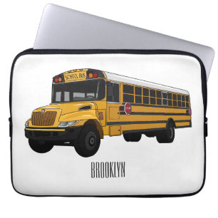 School bus cartoon illustration laptop sleeve