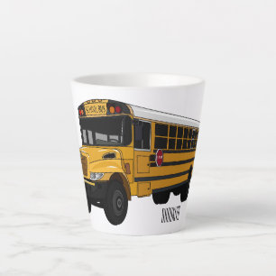 School bus cartoon illustration latte mug