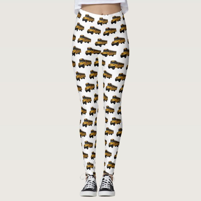 School bus cartoon illustration   leggings (Front)