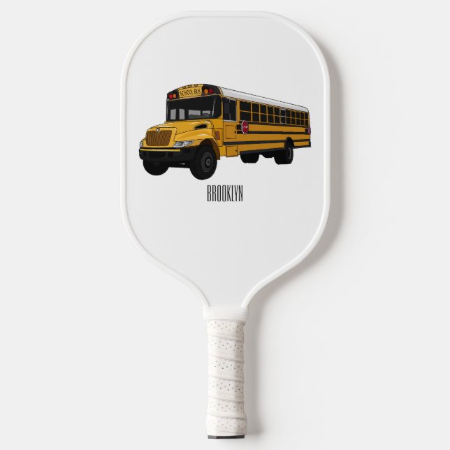 School bus cartoon illustration  pickleball paddle (Front)