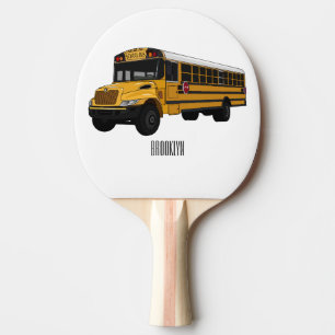 School bus cartoon illustration ping pong paddle
