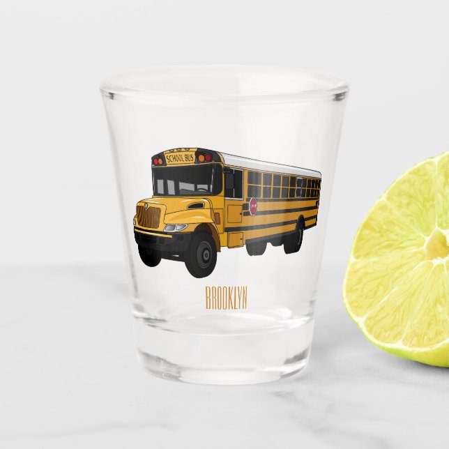 School bus cartoon illustration shot glass (Front)