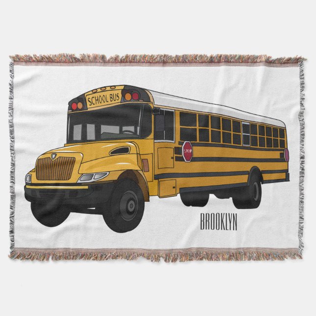 School bus cartoon illustration throw blanket (Front)