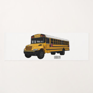 School bus cartoon illustration yoga mat