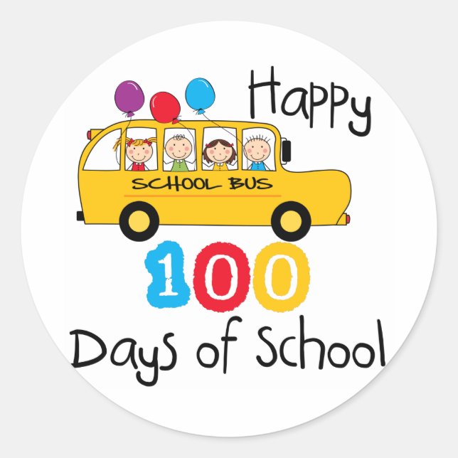 School Bus Celebrate 100 Days Classic Round Sticker (Front)