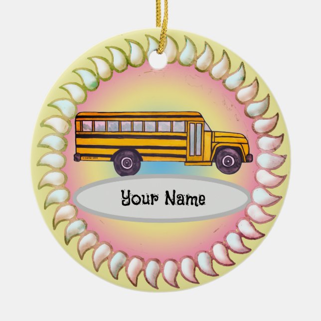 School Bus  Ceramic Ornament (Front)