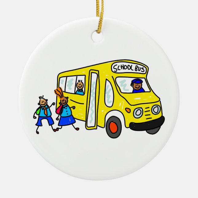 School Bus Ceramic Ornament (Front)